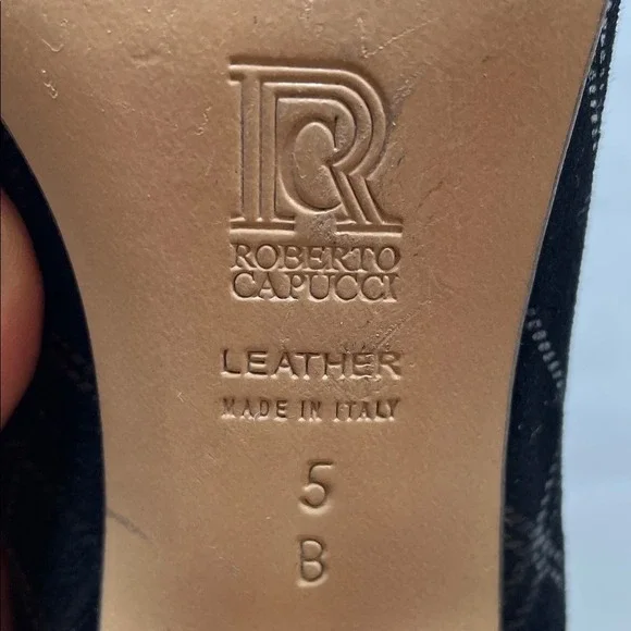 Roberto Capucci Black Leather Suede Stiletto Heels Made in Italy Size 5 B - Picture 2 of 9